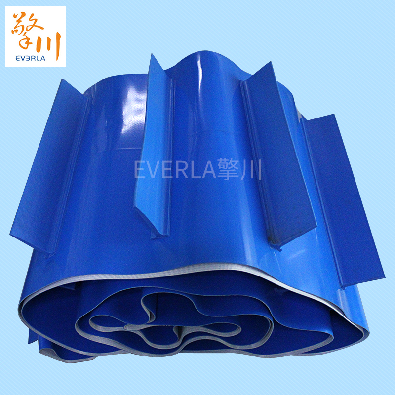 PVC藍(lán)色<a href='http://www.hookf.cn/shusongdai/' target='_blank'><u>輸送帶</u></a>加擋板