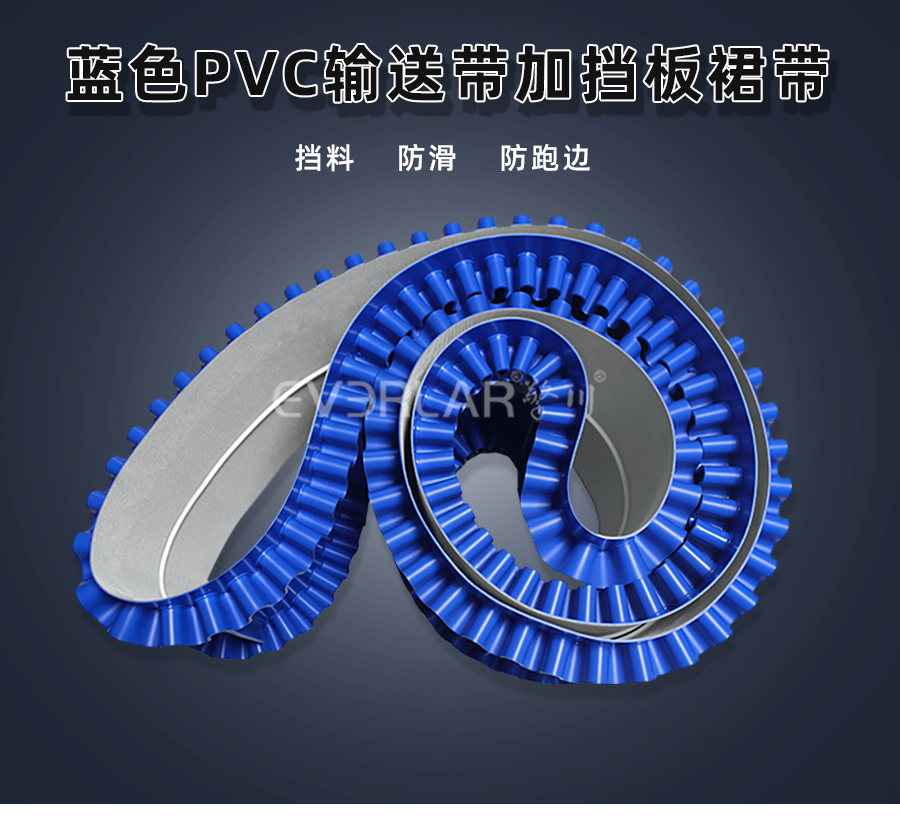 藍色PVC<a href='http://www.hookf.cn/shusongdai/' target='_blank'><u>輸送帶</u></a>加擋板裙帶詳情01