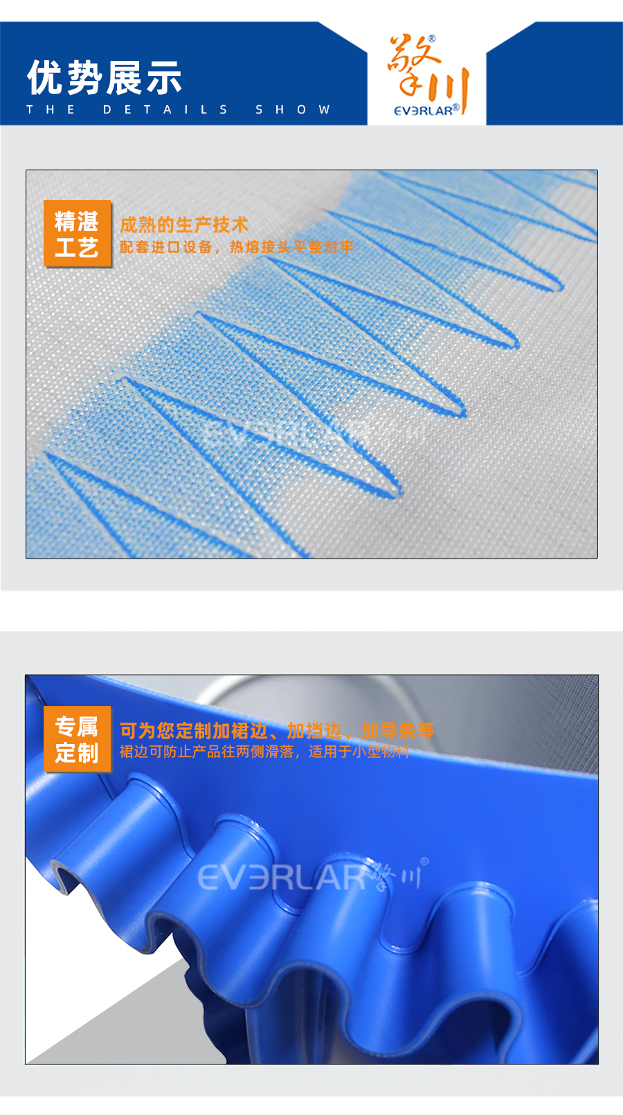 藍色PVC輸送帶加擋板裙邊輸送帶詳情06