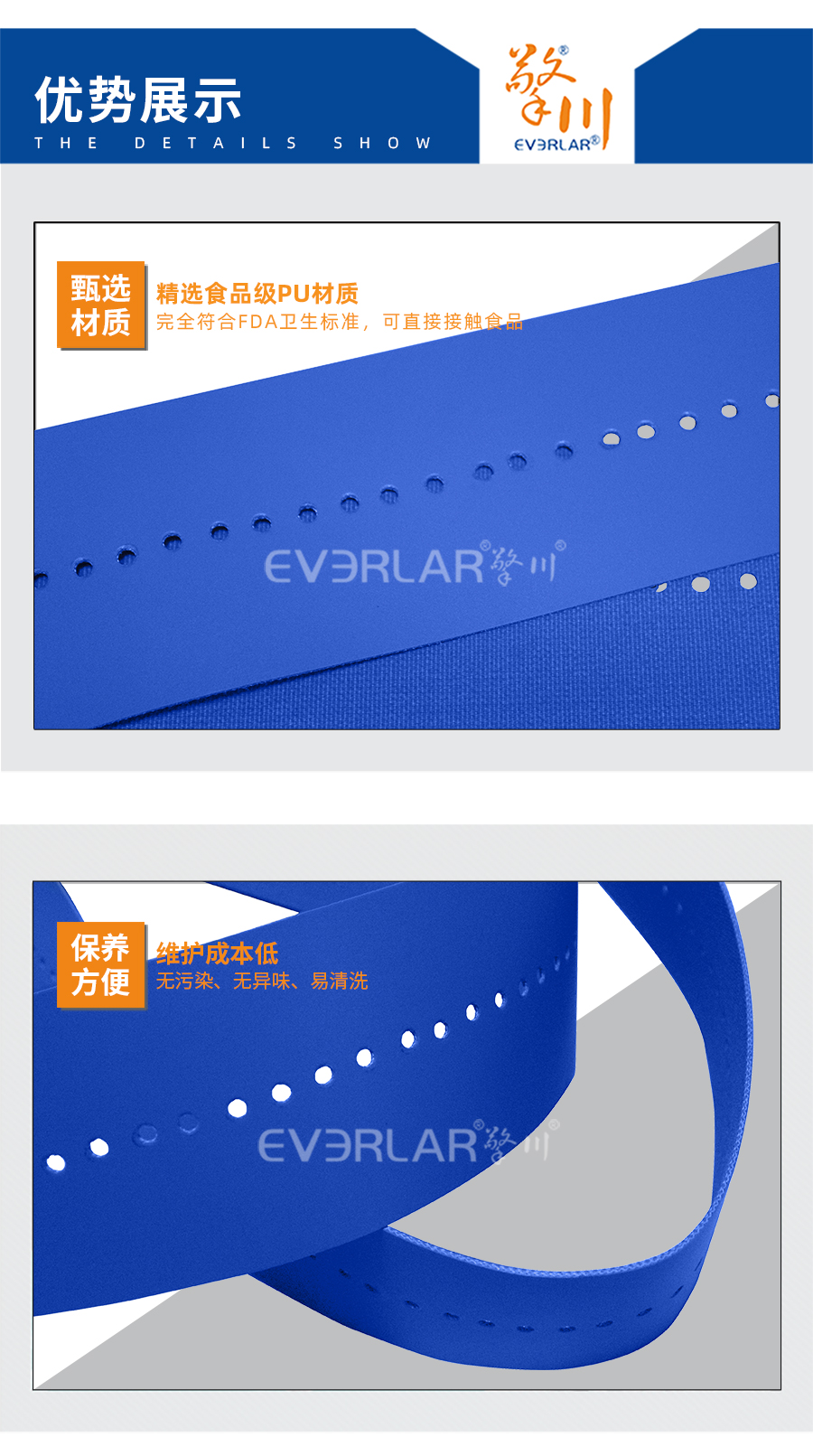 藍色PU食品輸送帶打孔詳情06
