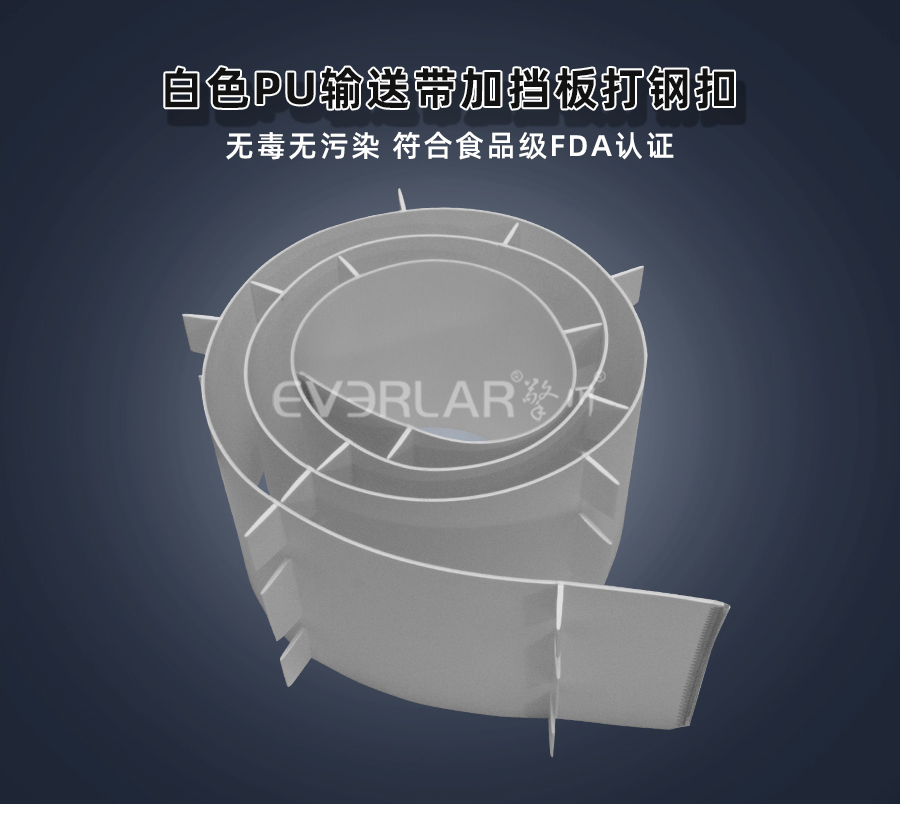 白色PU<a href='http://www.hookf.cn/shusongdai/' target='_blank'><u>輸送帶</u></a>加擋板打鋼扣詳情01