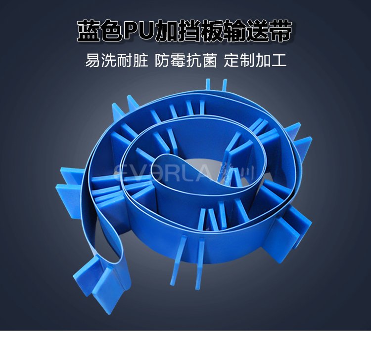 藍色PU<a href='http://www.hookf.cn/shusongdai/' target='_blank'><u>輸送帶</u></a>加擋板