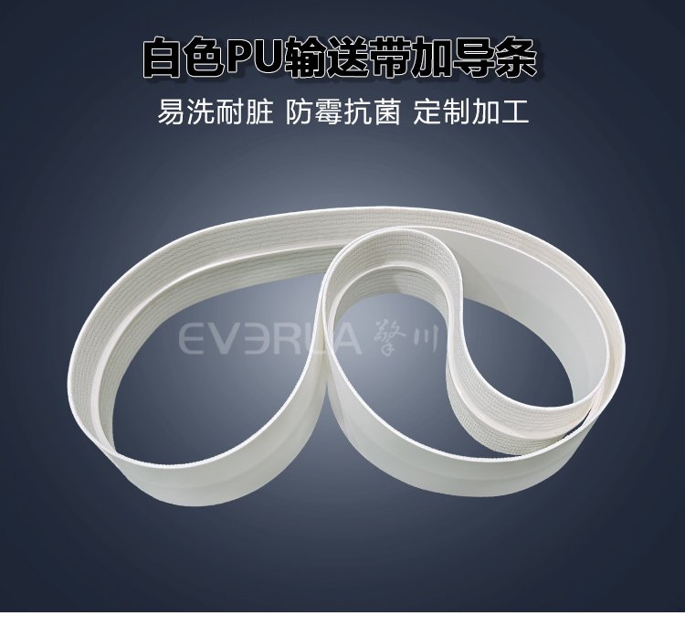 白色PU<a href='http://www.hookf.cn/shusongdai/' target='_blank'><u>輸送帶</u></a>加導(dǎo)條