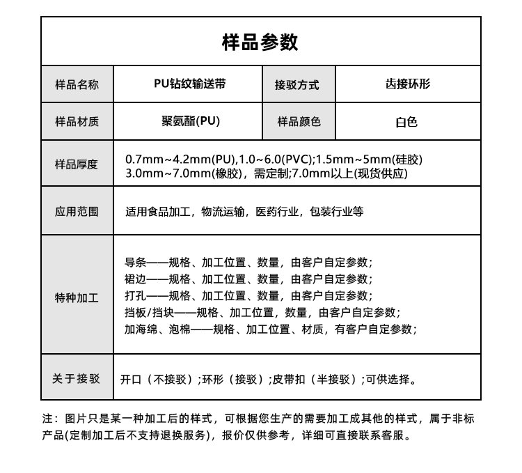 白色PU鉆石紋輸送帶